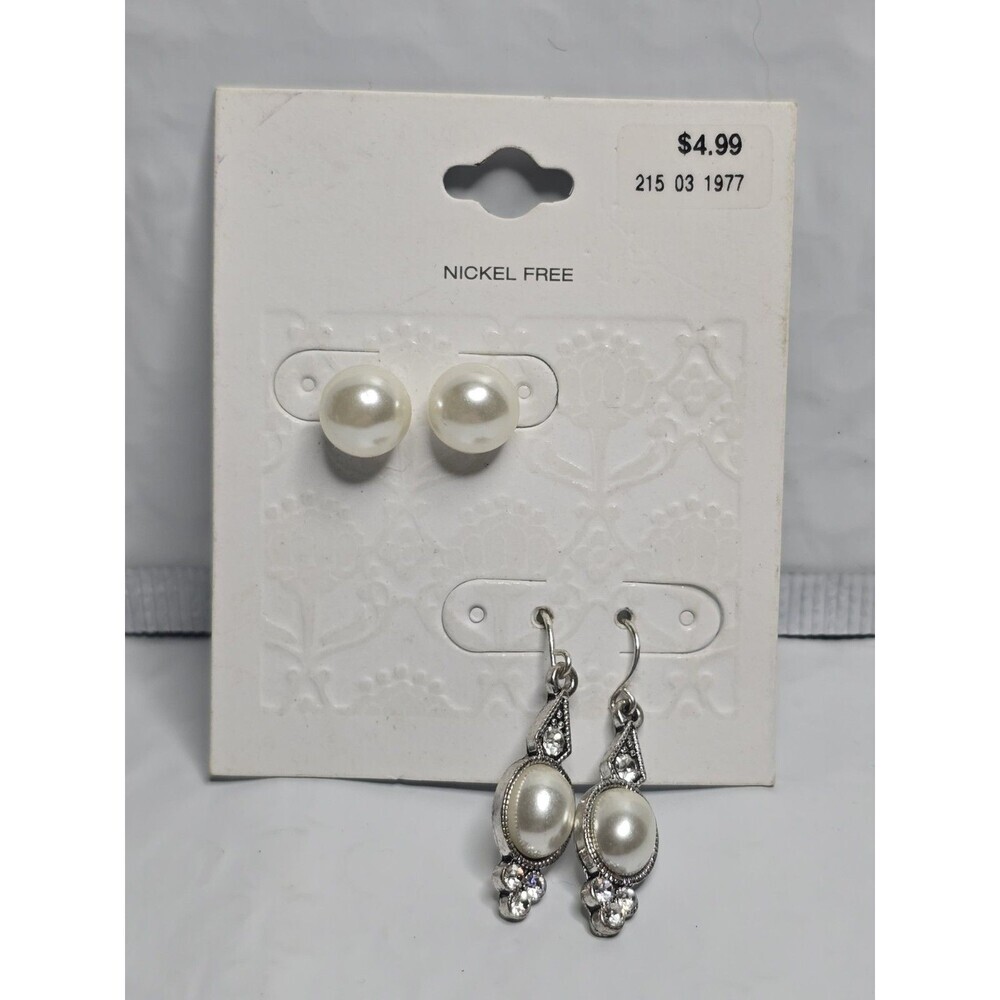 Target Brand 2 Pair Faux Pearl Earring Set Studs Dangle Nickel Free